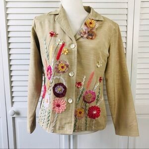 INDIGO MOON Beige Embroidered Blazer Size XS